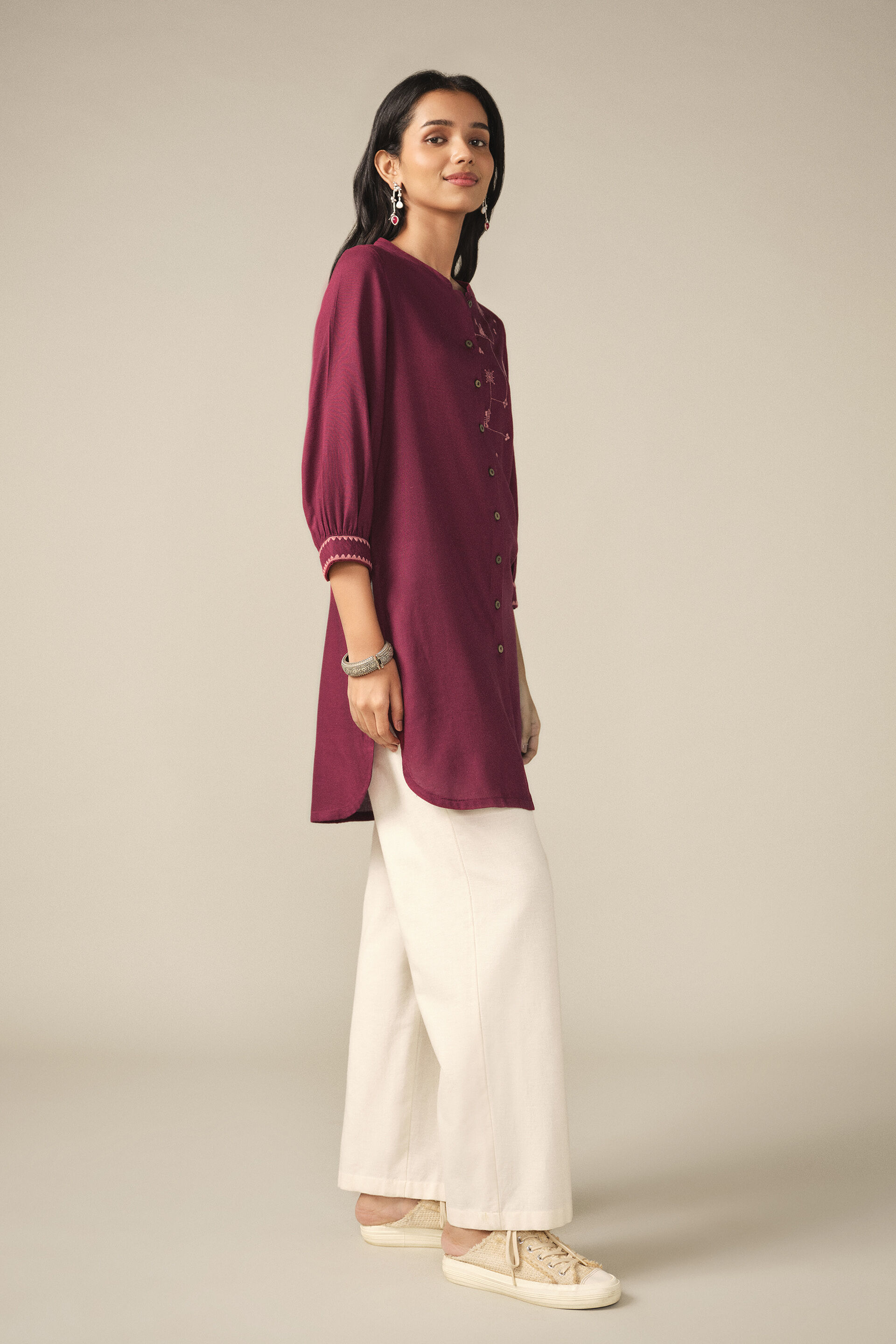 Embroidered Tunic in Wine, Wine, image 4